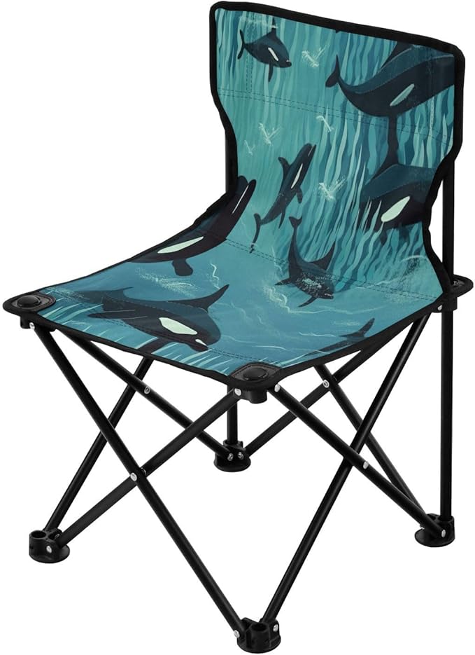 Whales in The Sea Portable Camping Chairs Folding Beach Chair Outdoor Lawn Lightweight Chair for Picnic Child