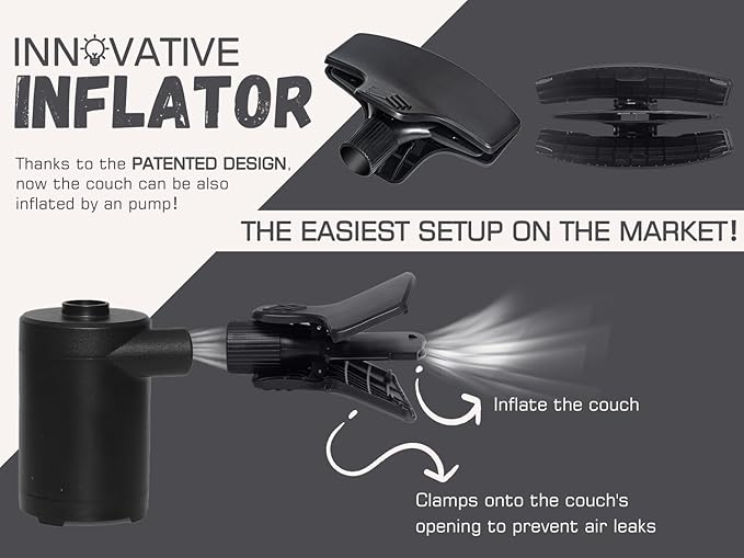 WEKAPO Inflatable Couch with Pump - Easiest Setup Crazy Comfy &amp Ultralight - Blow up Lounger Chair Perfect for Hiking Camping Beach Festivals - Lightweight Air Sofa for Relaxing Anywhere (Blac