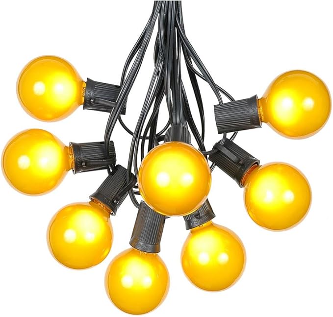 25 Foot G50 Outdoor Patio String Lights with 25 Yellow Globe Bulbs – Indoor Outdoor String Lights – Market Bistro Café Hanging String Lights – C9/E17 Base - Black Wire