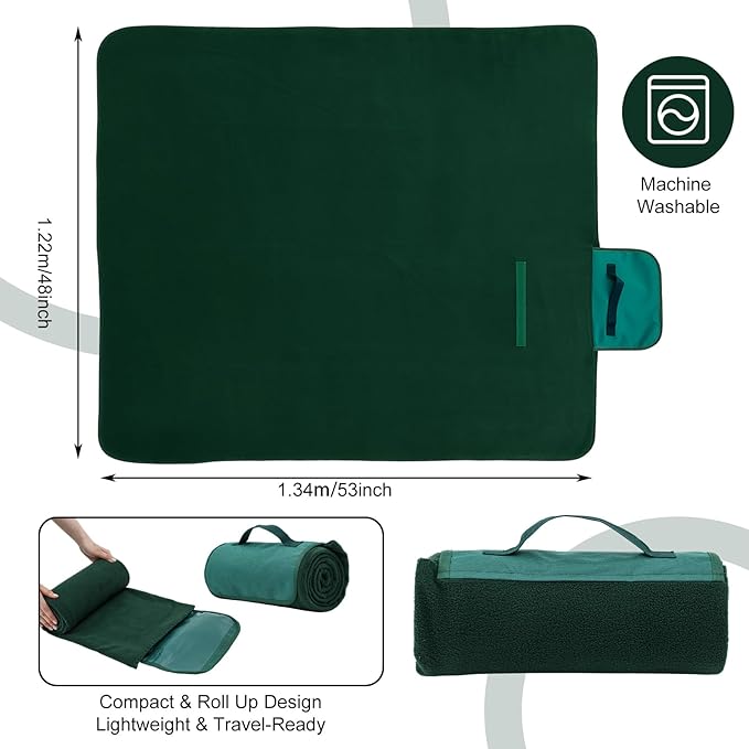 12 Pack Outdoor Blankets Bulk Foldable Picnic Blanket Camping Throws with Fleece Lining 48 x 53 in Large Size &amp Windproof for Stadium Camping Picnic Car Outdoor Sports Events(Green)