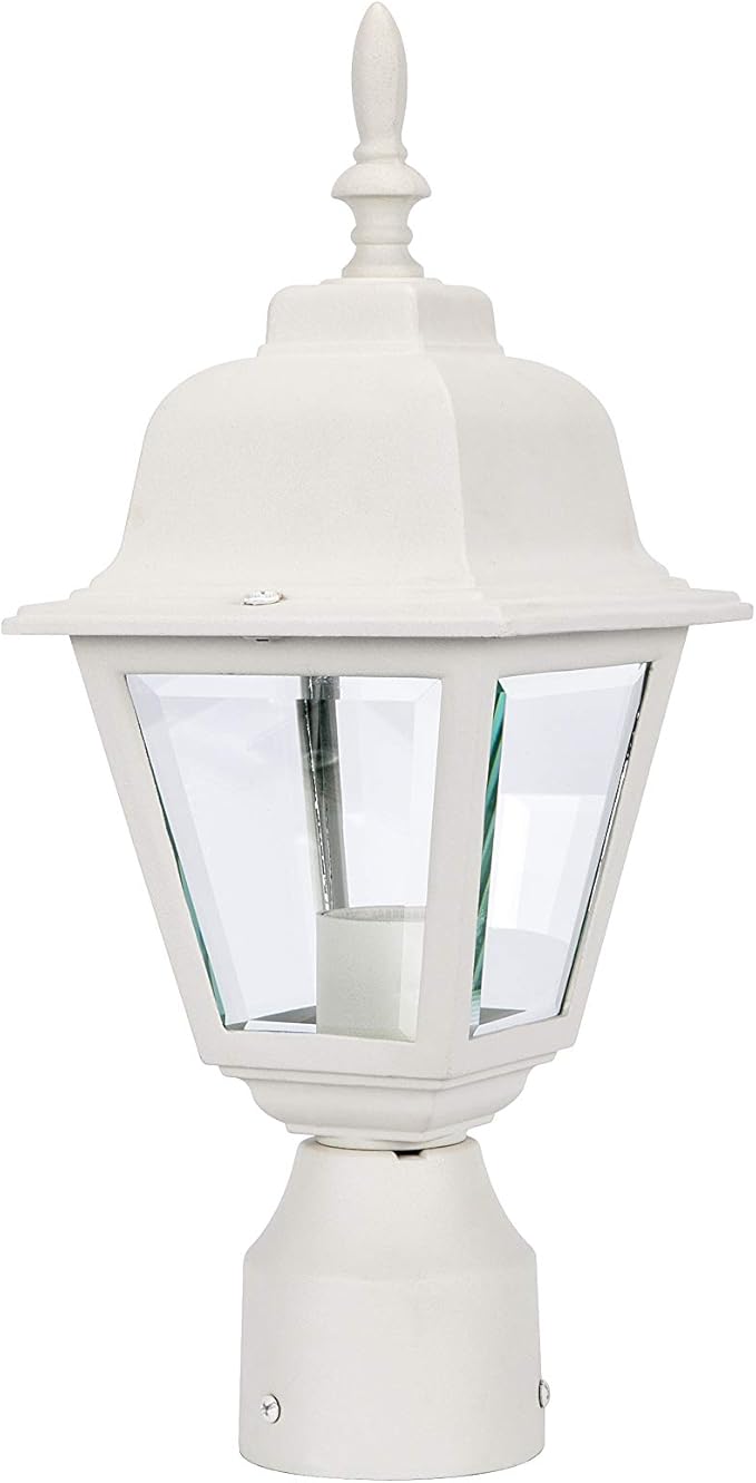 LIT-PaTH Outdoor Post Lighting Fixture Pole Lantern E26 Medium Base Max 60W Aluminum Housing Plus Clear Glass Bulb Not Included Matte White Finish 1-Pack