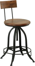 Carolina Chair &amp Table Ryder Adjustable Round Bar Stool - Powder Coated Metal Frame Solid Wood Seat Swivel Stool - Rustic Furniture for Counter Dining Room Kitchen (Chestnut/Black Curved Back)
