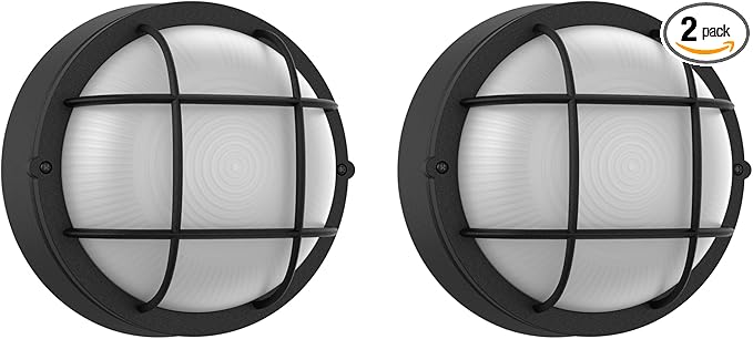 8 Inch Black Round Bulkhead LED Light Set of 2Nautical Outdoor Lights Black Round LED Sauna Light 3000K1500LM15W Outdoor 8 Nautical Bulkhead Wall Lights