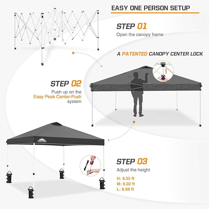 EAGLE PEAK Pop Up Canopy Tent with Wheeled Carry Bag 8 Stakes 4 Ropes 4 Weight Bags Easy Set Up Tent Canopy 10x10 ft 100sqft of Shade Gray