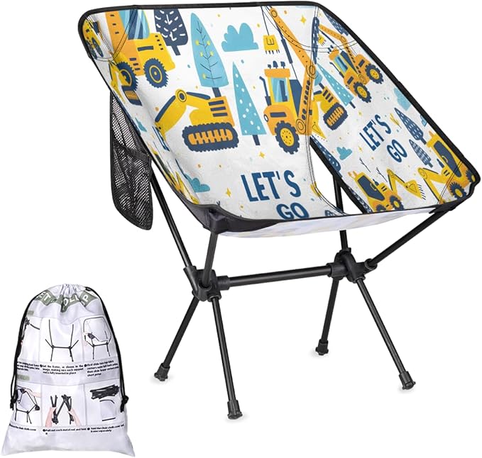 Excavator Truck Digger Camping Chair Lightweight Portable Chairs for Adults Easy Installation Outdoor Foldable Camping Chair for Camping Fishing Hiking Picnic Beach