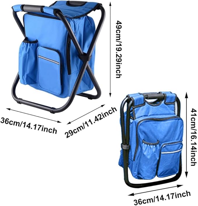 Portable Stool Backpack Cooler Chair Lightweight Backrest Stool Compact Folding Chair Seat Hiking Camouflage Seat Table Bag Camping Gear for Outdoors Hiking Beach Travel Camping BBQ (Blue)