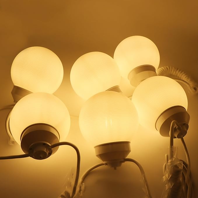 27.5FT Outdoor Patio String Lights - White RV Globe Awning Lights - 6pcs 6in Diameter Acrylic Sunset Awning Lights with 6+2 6W A19 Filament LED Glass Bulbs (2700K Warm White)