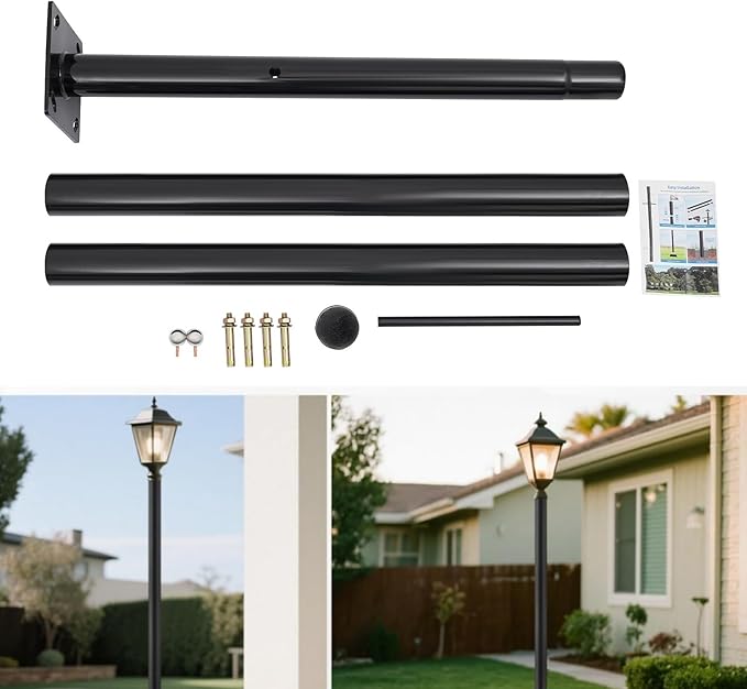 10FT Outdoor Lamp Post Split Street Light Pole with Cross Arm Base Mount Lighting Post Fixtures for Pathway Courtyard Parking Lot Fits Standard 3 Post Top Fixtures (10FT 76mm Base Mount)