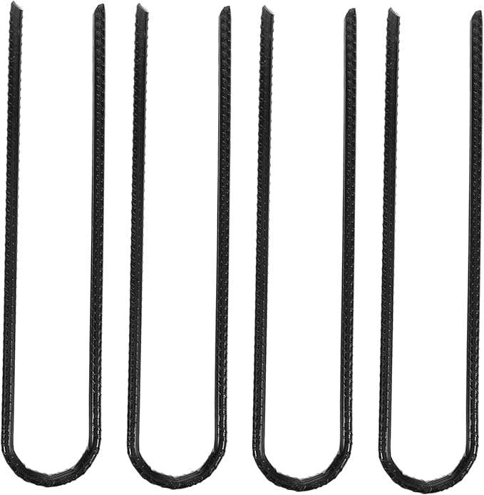 4pcs Heavy Duty Steel Tent Stakes U Shaped Garden Anchors for Camping Landscape Trampolines Durable Ground Staples with Sharp Tips Black
