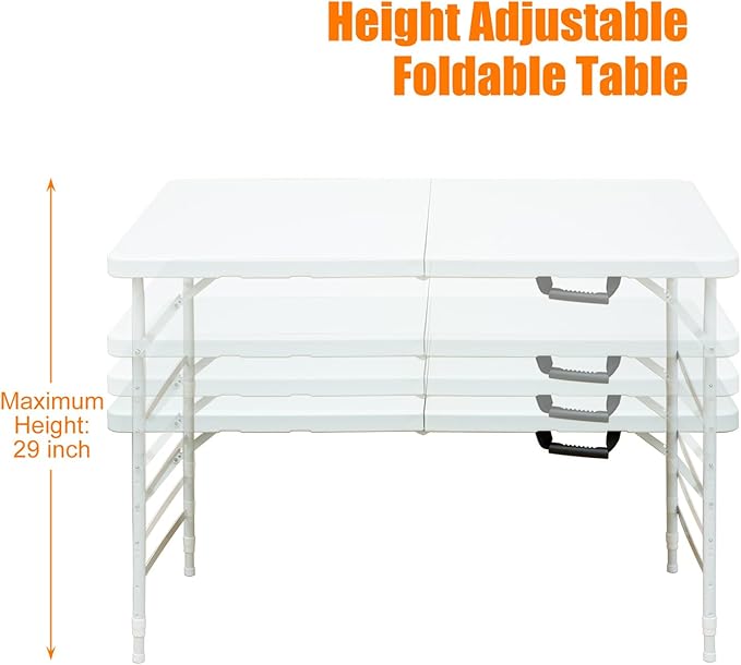 ZeHuoGe Portable Folding TableLightweight Picnic Party Dining Camp Table Folding Banquet TableMultifunctional Camping Table (White 4ft)