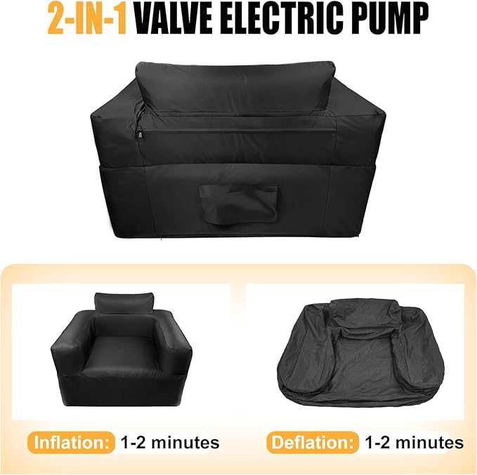 Inflatable Chair for Camping Portable Inflatable Couch Blow Up Couch with Built in Pump Slouch Couch Inflatable Sofa Air Sofa for Outdoor Glamping Backyard Patio Home Use Travel Waterproof