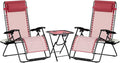 Set of 2 Zero Gravity Reclining Lounge Chairs – Folding Outdoor Chaise Loungers with Cup Holders &amp Side Tables for Patio Lawn Beach Camping Balcony Deck – Adjustable Anti Gravity Chairs Red