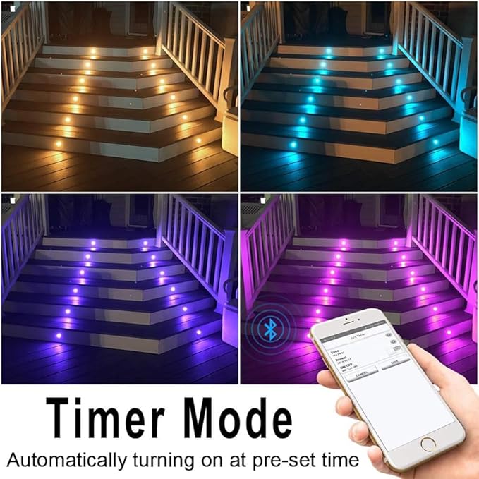 Sumaote LED Deck Lights Kit 20Pcs 1.22 WiFi Smart Phone Control Recessed RGBW Deck Stair Lighting IP67 Waterproof Outdoor Low Voltage Landscape Lighting for Steps Path Pool Side Black
