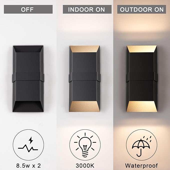 Outdoor Lights Fixture Twins Modern Led Wall Sconce Indoor Black Exterior Wall Lights for House Front Porch Light Outdoor Wall Mount Patio Lights Fixture for Garage Yard 3000K