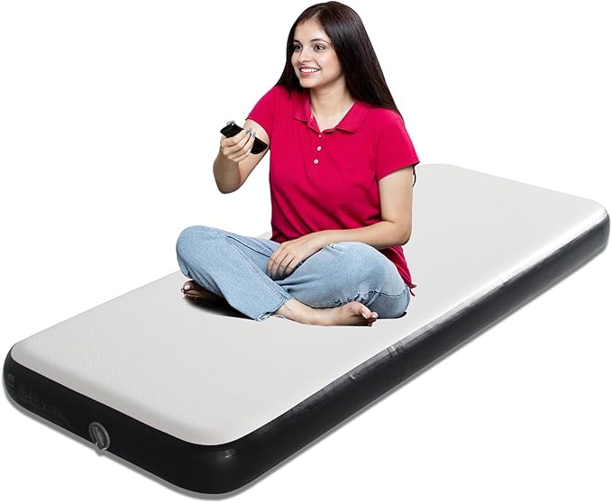 Twin Size Inflatable Air Bed Mattress 8'' Elevated Pad with Pump Wood Grain Hypo-Allergenic Portable Outdoor Camping Mat