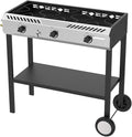 Bonnlo 3 Burner Propane Stove with Inginition 225000BTU Gas Stove with Storage Shelf and Portable Rolling Wheels Gas Burner for Outdoor Camping Patio Backyard Cooking Boiling Frying Stewing