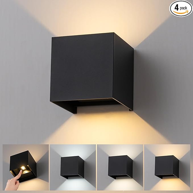 Outdoor Wall Sconces Exterior/Interior LED Wall LightsSquare Modern Wall Sconce Fixture Set Up and Down Lights IP65 Outdoor Waterproof Lights (3.94in-12w-warm 3000k-Black（1pack）)