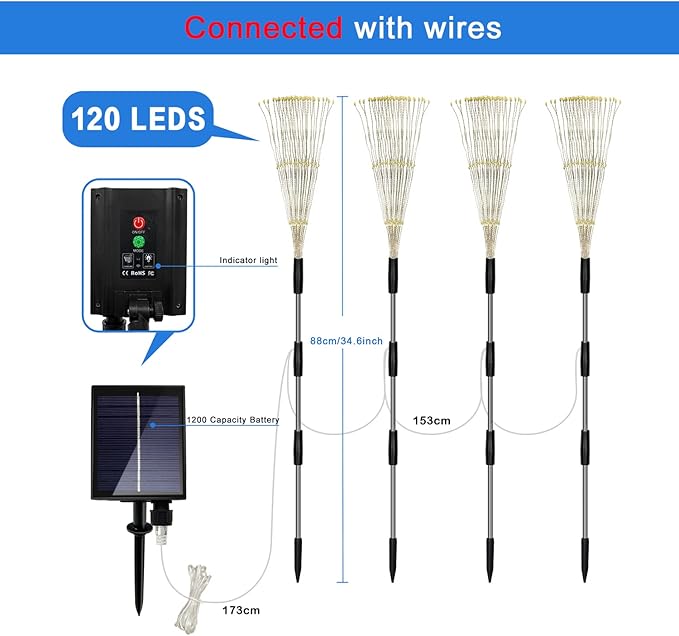 Unihoh Solar Garden Lights Outdoor 4 Pack 120 LED Waterproof Decorative String Lights 8 Modes with Remote DIY Outdoor Decor for Pathway Walkway Yard (Cool White)