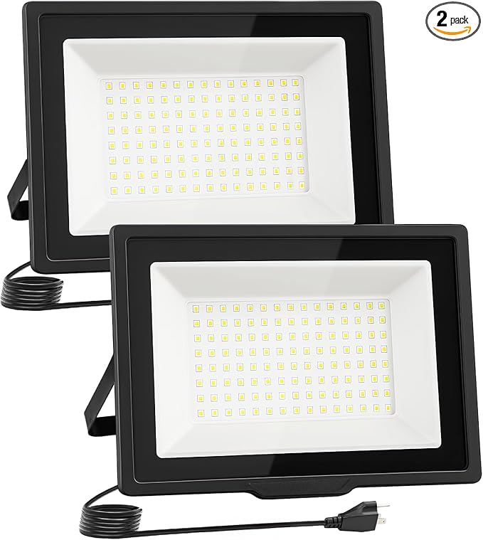 Flood Lights Outdoor7200LM Bright Work Light Plug in6500K Daylight White LED Flood Light Outdoor IP66 Waterproof Exterior Floodlight for Yard Garage Stadium 2 Pack (60W)