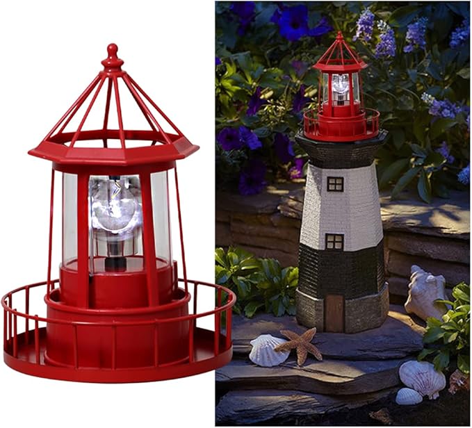 Solar Lighthouse Lamp 360 Degree Rotating Lighthouse Light Waterproof LED Solar Garden Landscape Lights for Lawn Patio Pond Yard Outdoor Decor