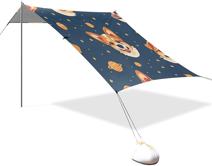 Space Cute Dogs Camping Sun Shelter Beach Tent Portable Beach Sun Shade Outdoor Canopy for Camping Trips Fishing Picnic