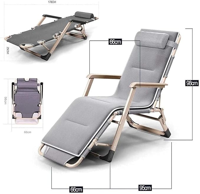 FWZJ Reclining Sun Lounger with Padded Cushion Lounge Chair Outdoor Folding Zero Gravity Recliner Portable Recliners Garden Chairs for Office Camping Patio Lawn-Black (Grey)