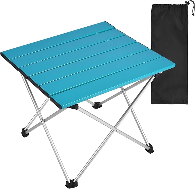 Tesouro Portable Camping TableFolding Side Table Aluminum Top for Outdoor Cooking Hiking Travel Picnic (Blue-Medium)