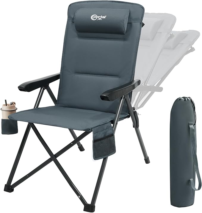 Portal Reclining Camping Chair High Back Folding Lawn Chair with Adjustable Reclining for Adults Oversized Chair for Garden Porch Outdoor Camping
