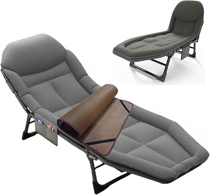 Camping Cot for Adults with Cushion Portable Folding Camping Cot 5-Position Folding Chaise Lounge Chairs（C1-200x64x32cm）