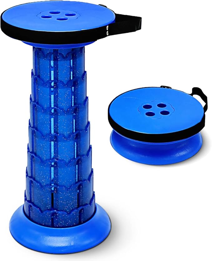 Adjustable Retractable Portable Collapsible Folding StoolCompact Telescoping Stool for Adults Heavy Duty with Load Capacity 770 lbs Chair Camping Travel Hunting (Blue) HX20210818