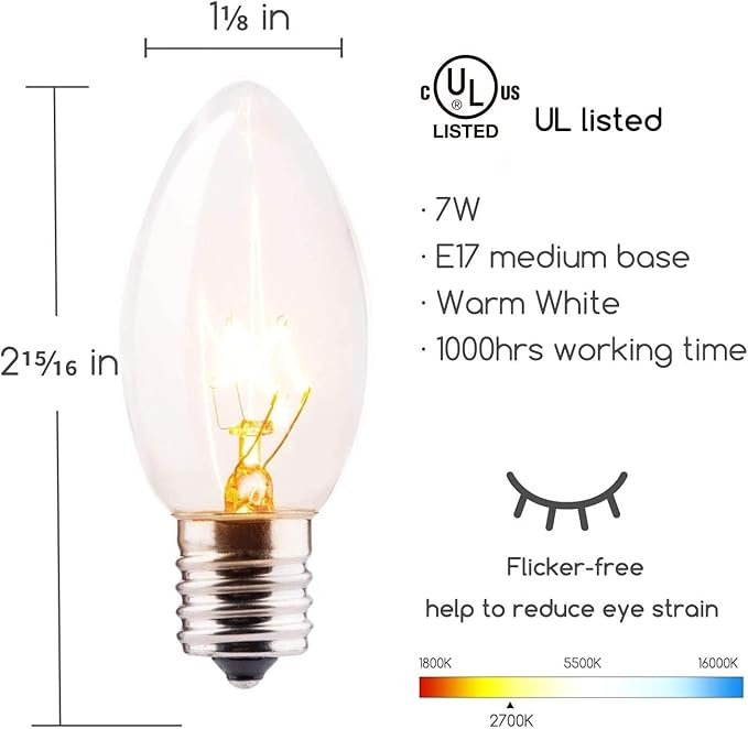 Minetom C9 Clear Christmas String Light Set 25 Feet Vintage Christmas Tree Lights Outdoor Roofline String Lights with 25 Clear Bulbs for Patio Garden Holiday Green Wire-4