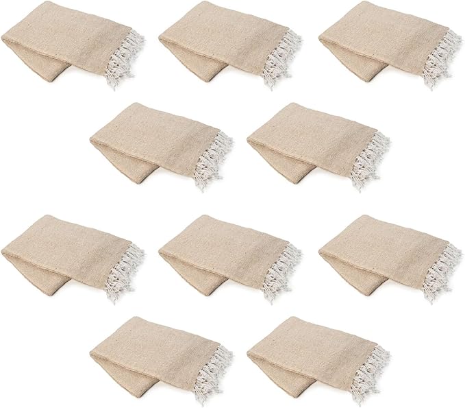 Cozumel Authentic Mexican Blankets (10-Pack) - 72x48 Woven in Mexico - Solid Throw Blanket for Yoga Studio Outdoor Picnic/Camping/Beach Saddle Blanket Bed/Home Decor (Tan)