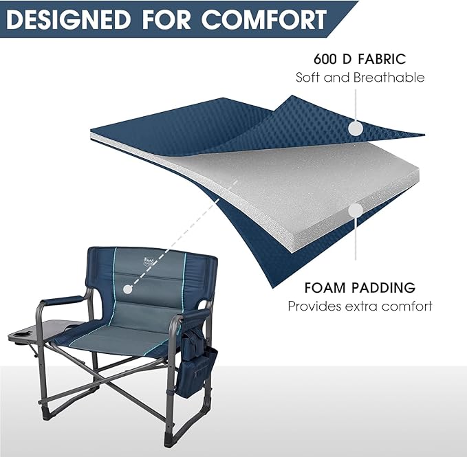 Timber Ridge XXL Directors Chair 600lbs Capacity Heavy Duty Folding Camping Chair with Side Table &amp Insulated Pocket Oversized Portable Chair with Carry Strap