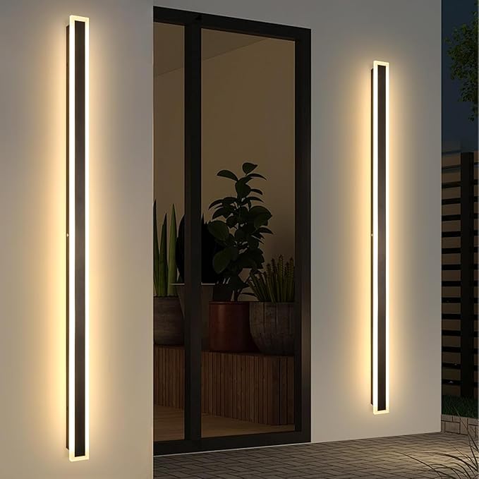 Modern Outdoor Wall Light 79 Inch 2PC Long Exterior Wall Lighting IP65 Waterproof 3000K-6000K Dimmable LED Outdoor Wall Sconce Linear Long Wall Light for House Exterior Patio Garage