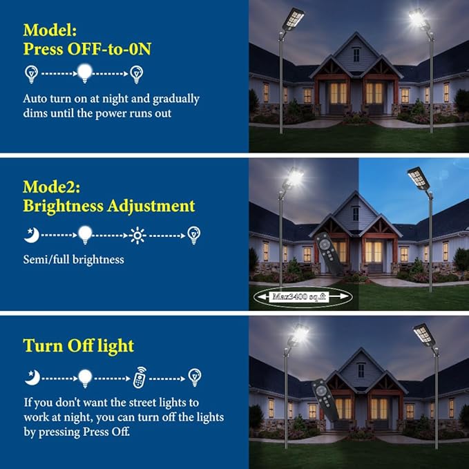 Solar Street Lights Outdoor Waterproof6000w Dusk to Dawn Solar Parking Lot Light with Lamp Pole Motion Sensor Security Flood Light for Commercial Yard Garden Garage Sideway