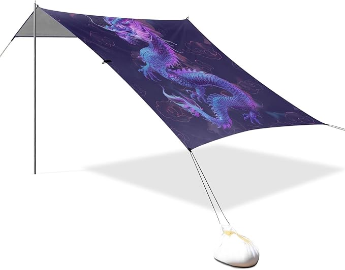 Purple Dragon Beach Tent Sun Shelter 9.2' x 10.5' Beach Canopy with 4 Sandbags 4 Stability Poles Sand Shovels - Tent Canopy for Beach Camping Fishing Picnics