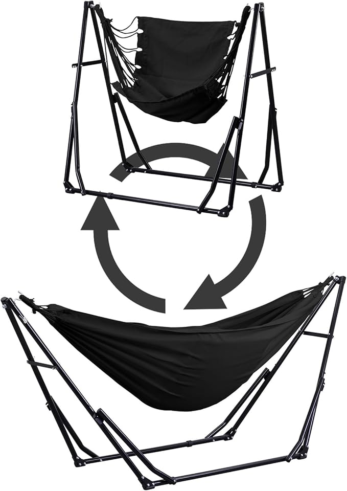GDY Hammock Chair with Stand 550 lb Capacity Easy Set Up with Carrying Bag Portable for Travel/Backpacking/Beach/Backyard Black.
