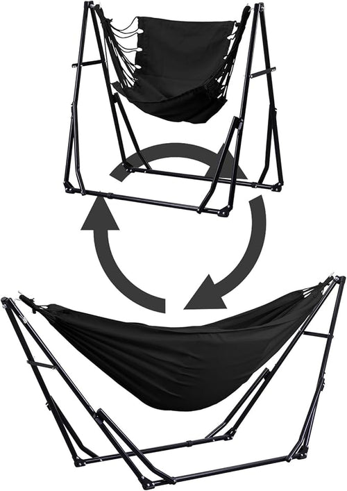 2 in 1 Hammock with Stand Outdoor Hammock Swing Chair with Portable Heavy Duty Stand Multi-Functional Hammock Stand 480 lbs Weight Capacit-Black
