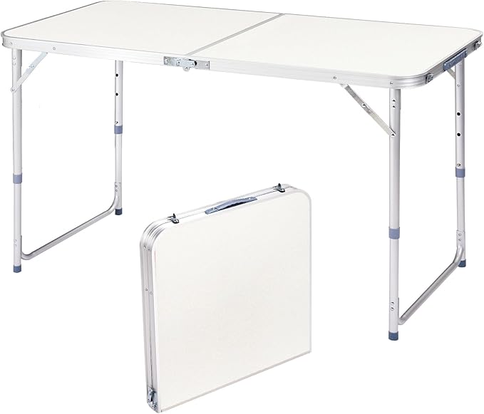 Portable Camping Table with Carrying HandleOutdoor Folding TableFolding Dining Tablefor Camping and Party (White 4ft)