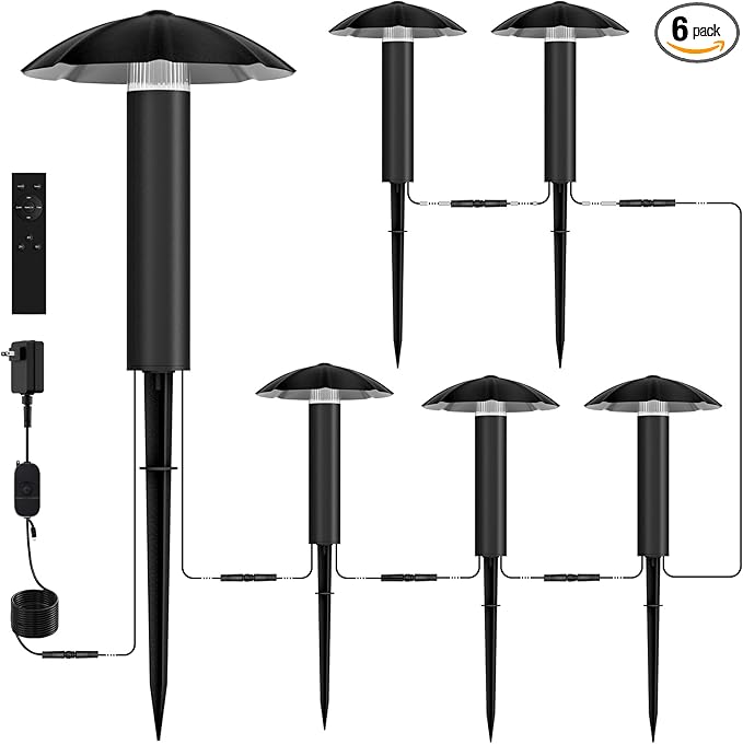 6-Pack Low Voltage Pathway Lights Kit: 24V Plug-in Landscape Lighting kit with Remote/Dusk to Dawn 3W 3000K IP65 - All-in-One Set Easy DIY Install