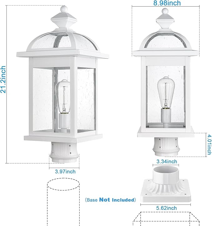Darkaway Large Post Lights 22inch Outdoor Lamp Post Light Fixture with Seeded Glass Lamp Posts Outdoor Lighting for Patio Garden Pathway (Large White)