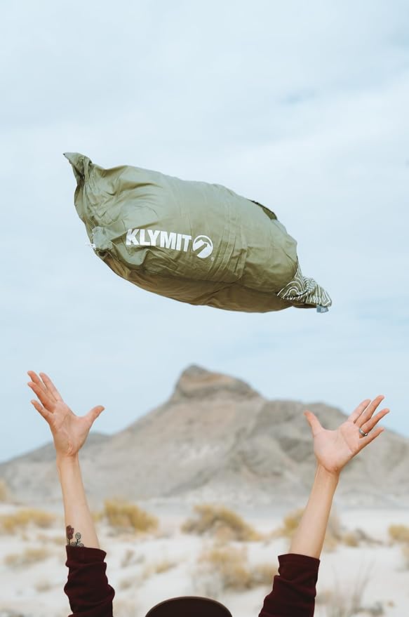 Klymit Drift Camping Pillow Shredded Memory Foam Travel Pillow with Reversible Cover for Outdoor Use Green Regular