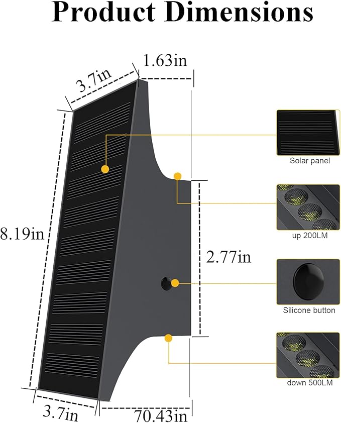 Solar Sconce Lights Outdoor Dimmable Solar Wall Lights Up and Down 3000K 700LM Solars Lights Outdoor IP65 Waterproof for Yard Patio Garage Porch 2pcs