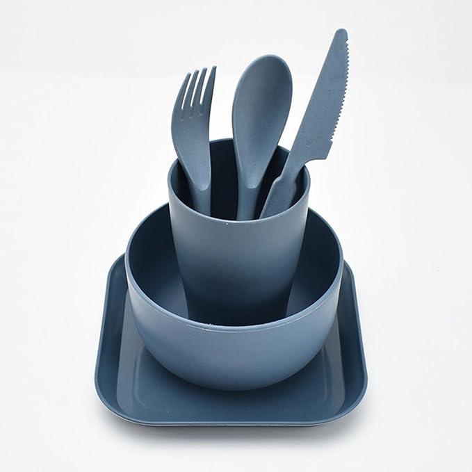 Camping Utensils Camping MessKit Reusable 4-Piece Tableware Set Flatware Cutlery Set for Travel Camping Picnic Outdoor Camping Gear Include KnifeSpoonFork Cutlery SetCupBowlPlate