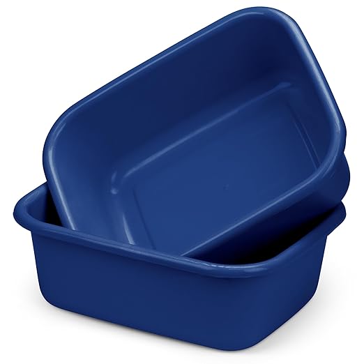 DecorRack 2 Plastic Wash Basins Large 10 Quart Graduated Bucket Portable Washbasin for Washing Cleaning Foot Bath Dishes Face Cleansing Bowl Blue (2 Pack)