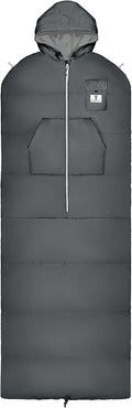Thermotuff Wearable Sleeping Bag with Dual Hoodie Zippered Arm Holes Pockets &amp Adjustable Drawstring - Ideal for Camping Cold Weather Hiking and Stadium Sak Blanket
