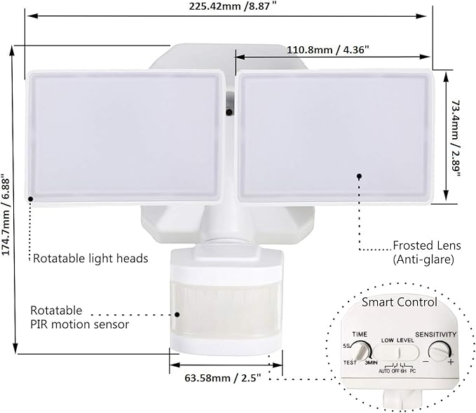 Security Lights Outdoor Flood Lights Hardwired AC Power Motion Sensor/Dusk to Dawn/ 6Hrs/Eco Dim 4 Working Modes 280W Equiv. 5000K Exterior Security Floodlight for Yard/Garage/Patio 2Pack
