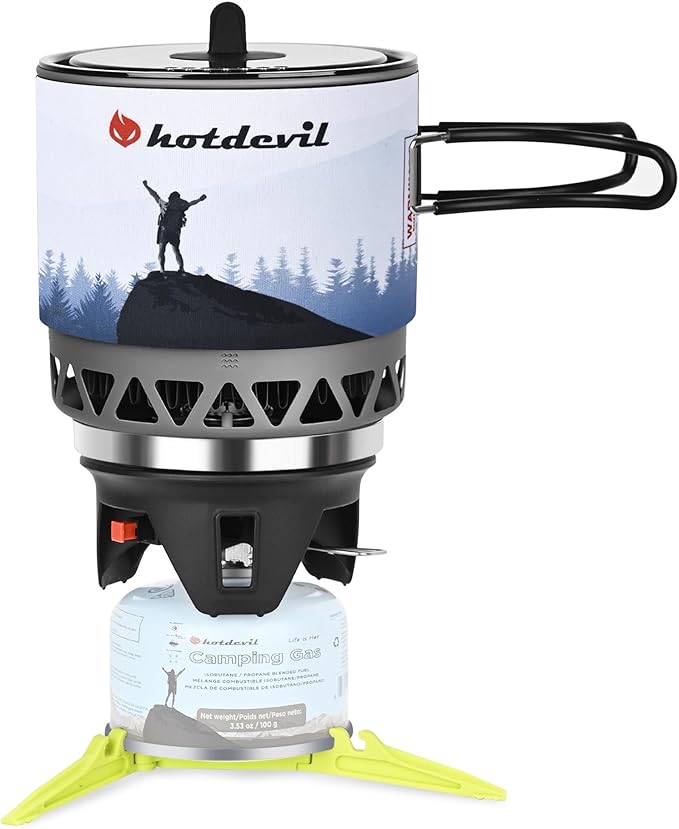 1.2L Backpacking Camping Stove Cooking System with Piezo Ignition Outdoor Portable Burner with Pot &amp Brackets Camp Stove Camping Stove Kit Propane Ideal for Hiking Fishing Hunting