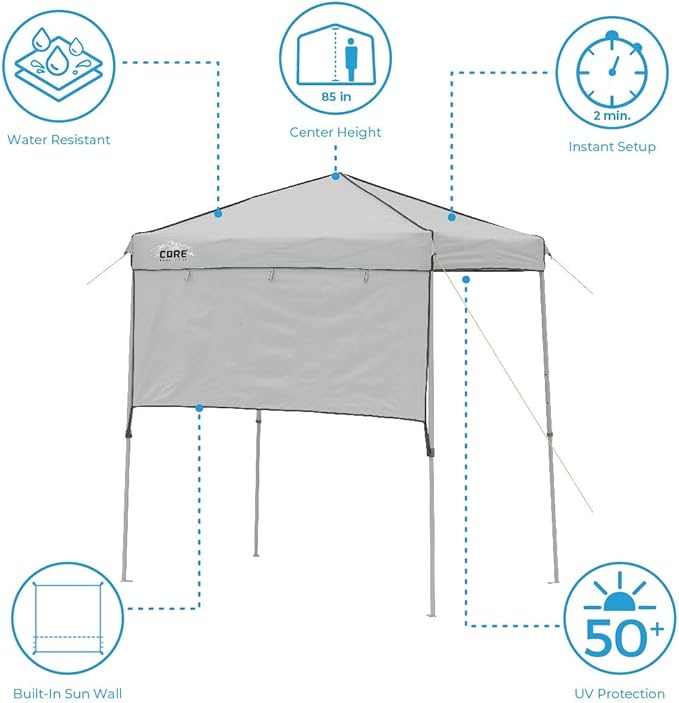 Core Instant Straight Leg Canopy Tent with Adjustable Sun Wall 6 ft x 4 ft  Gray