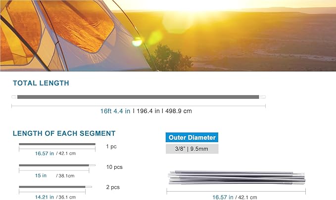 Preassembled Tent Poles Gray Tent Poles Replacement 7001 T6 Heated Aluminum Tent Poles 2 Poles Pack